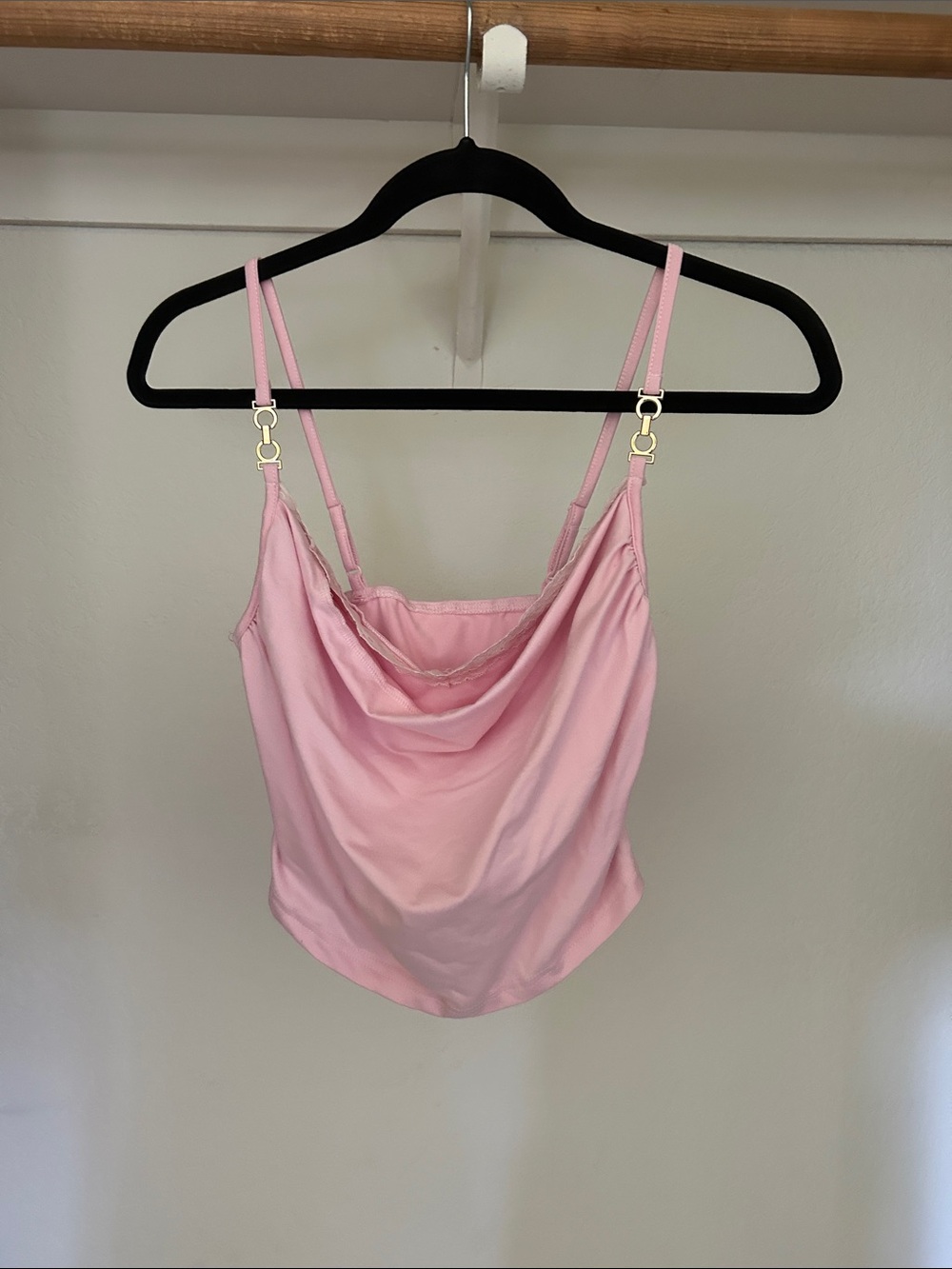 SHEIN Pink Draped Cowl Neck Satin Cami